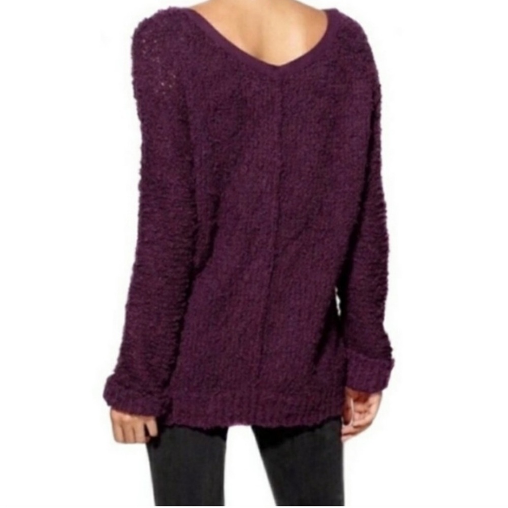 Free People Eggplant Open Knit V-Neck Sweater - Picture 5 of 12
